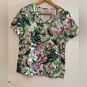 CORAL BAY  TROPICAL FLORAL Short Sleeve Top SIZE S